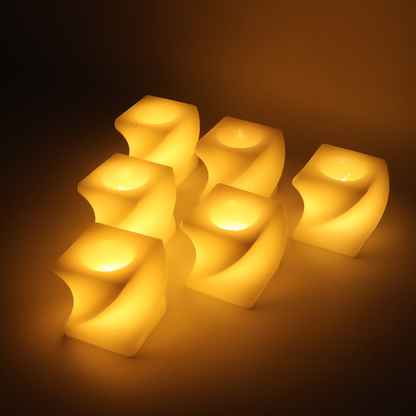 Set of 6 LED Flameless Decorative Candles ��� Square Shape Tealight