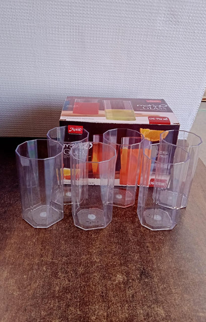 Apex Merino N��� Glass Unbreakable Plastic Drinking Glass Set (6Pc/300ml)