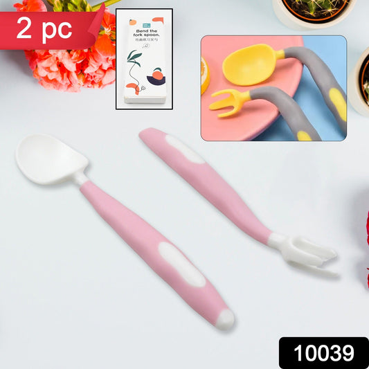 Silicone Bendable Kids Spoon & Fork Set ��� Toddler Self-Feeding Utensils (2 P