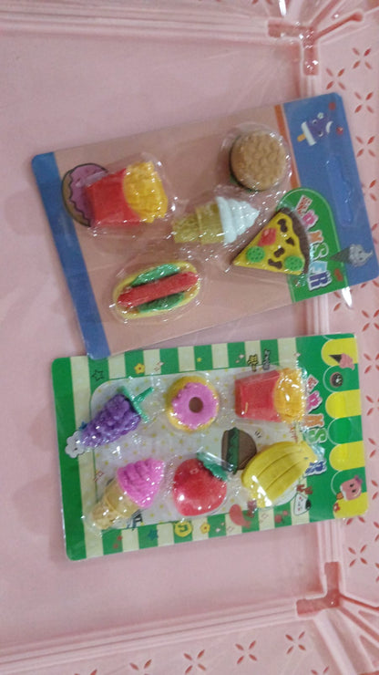 3D Food Fancy & Colorful Erasers ��� Cute Novelty Eraser Set for Kids & School Prize (1 Set / Mix Design &