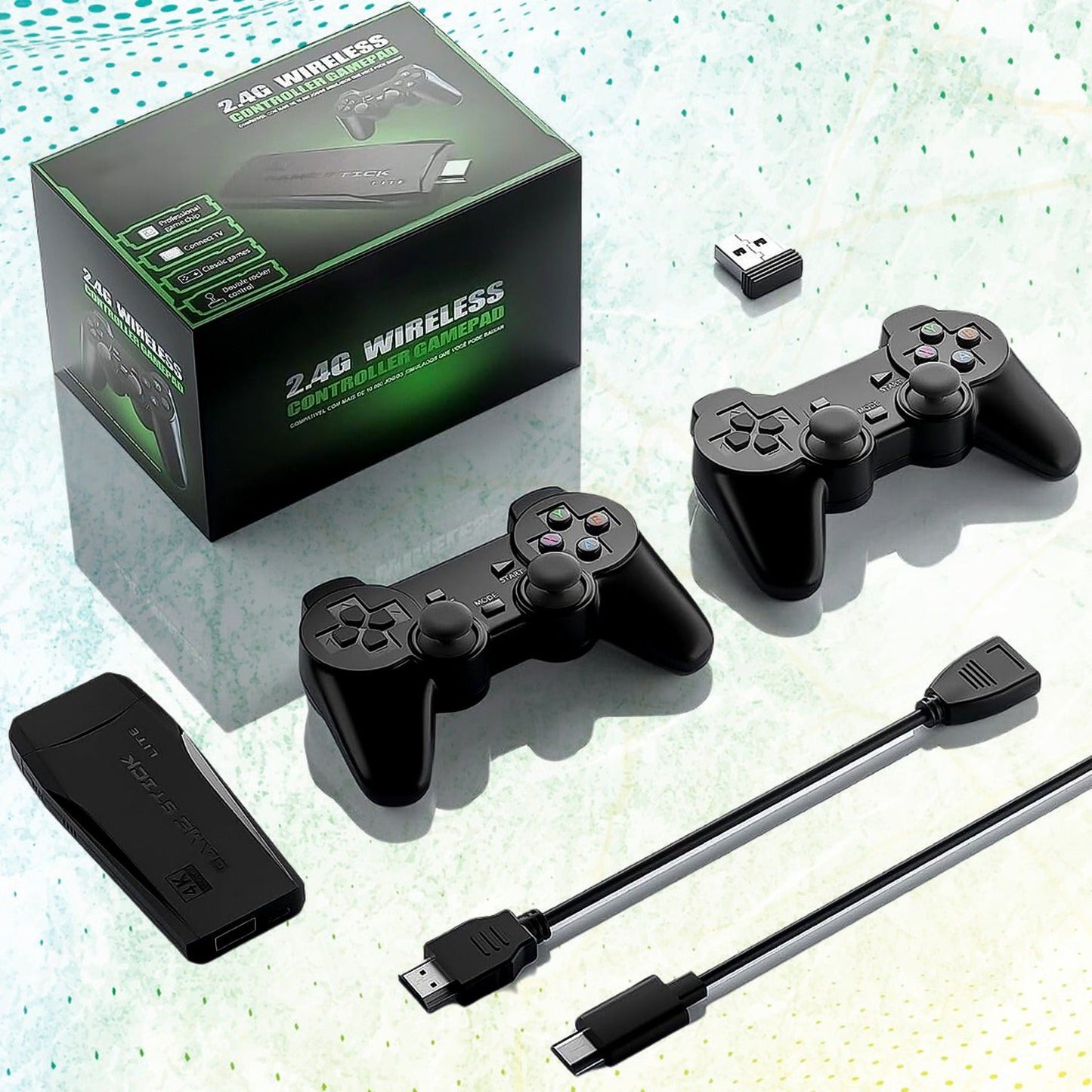 Wireless Controller Gamepad with 10,000+ Games, 4k Ultra HD Game Sticks Output, and 2.4GHz Wireless Controller Video Games with 64gb Memory Card (1 Set)