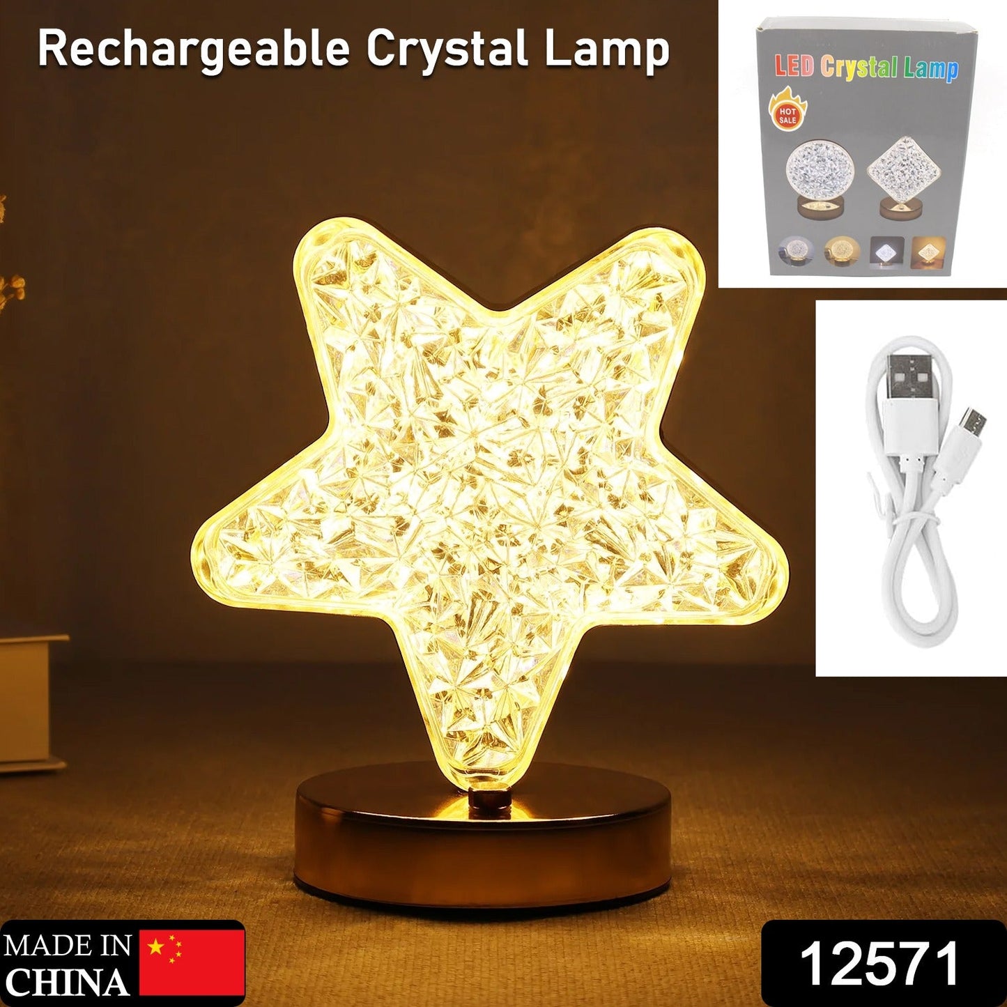 Star Crystal Diamond Touch Lamp ��� USB Rechargeable, 3-Way Di