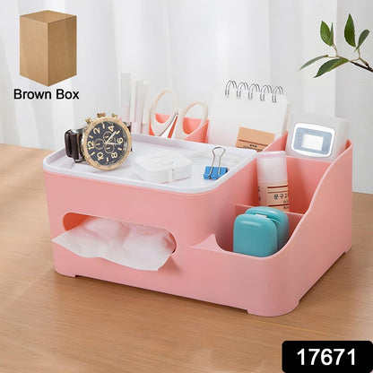 6-Compartment Desk Organizer ��� Multi-Function Storage for Tissue, Stationery, Remote & Mobile (Home/O