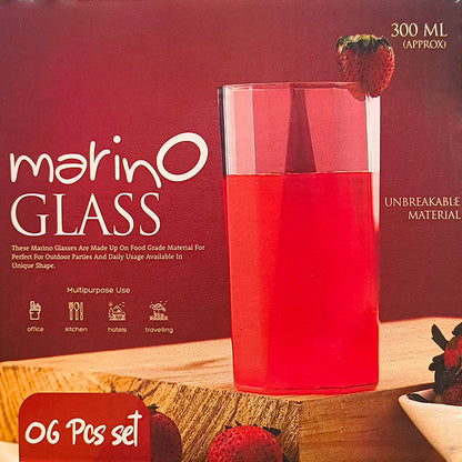 Apex Merino N��� Glass Unbreakable Plastic Drinking Glass Set (6Pc/300ml)