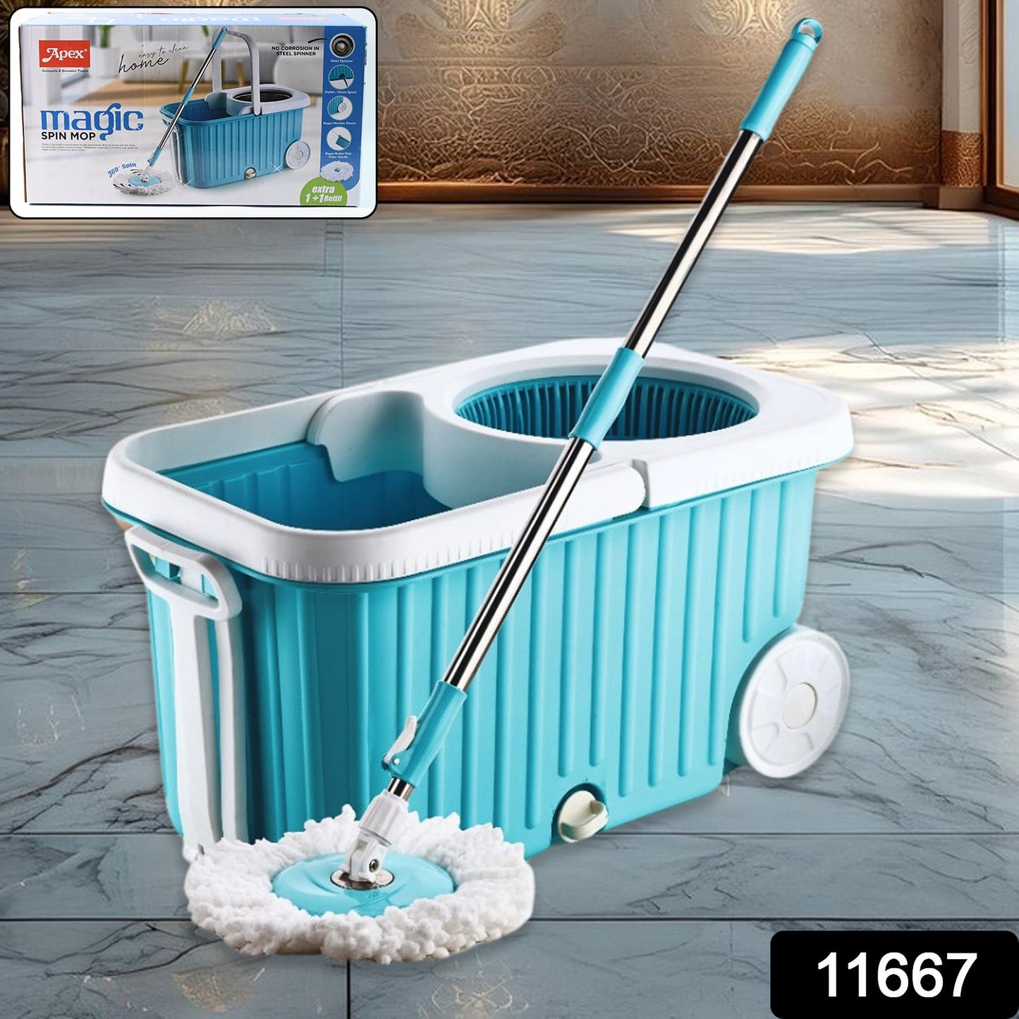 Apex Magic 360�� Spin Mop Cleaning System with Stainless Steel Spi