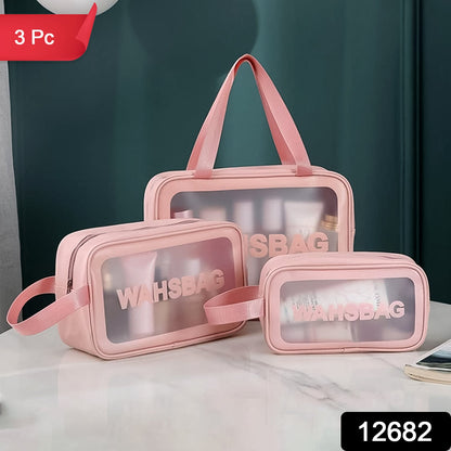 Cosmetic Pouch, Make up Bag for Home & Travel, Toiletry Bag for Cosmetics, Brushes, Accessories Set of 3 Small, Medium & Big - Wash Bag