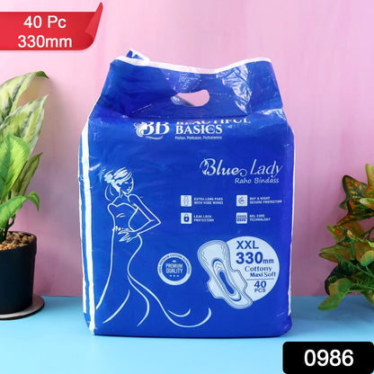 Beautiful Basics Blue Lady Extra Long Pads With Wides Wings Sanitary Pads ��� 330 mm, 4